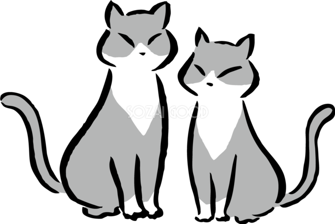 寄り添うポーズの２匹のグレーの猫 かわいい筆描き風ネコのイラスト無料 フリー 素材good