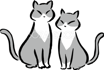 寄り添うポーズの２匹のグレーの猫 かわいい筆描き風ネコのイラスト無料 フリー86615