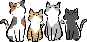 上を見上げるポーズ の4匹の猫 かわいい筆描き風ネコのイラスト無料 フリー86617
