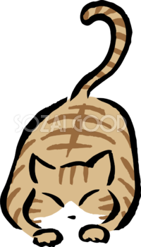 伏せてこちらを見るポーズのトラ猫 かわいい筆描き風ネコのイラスト無料 フリー86621