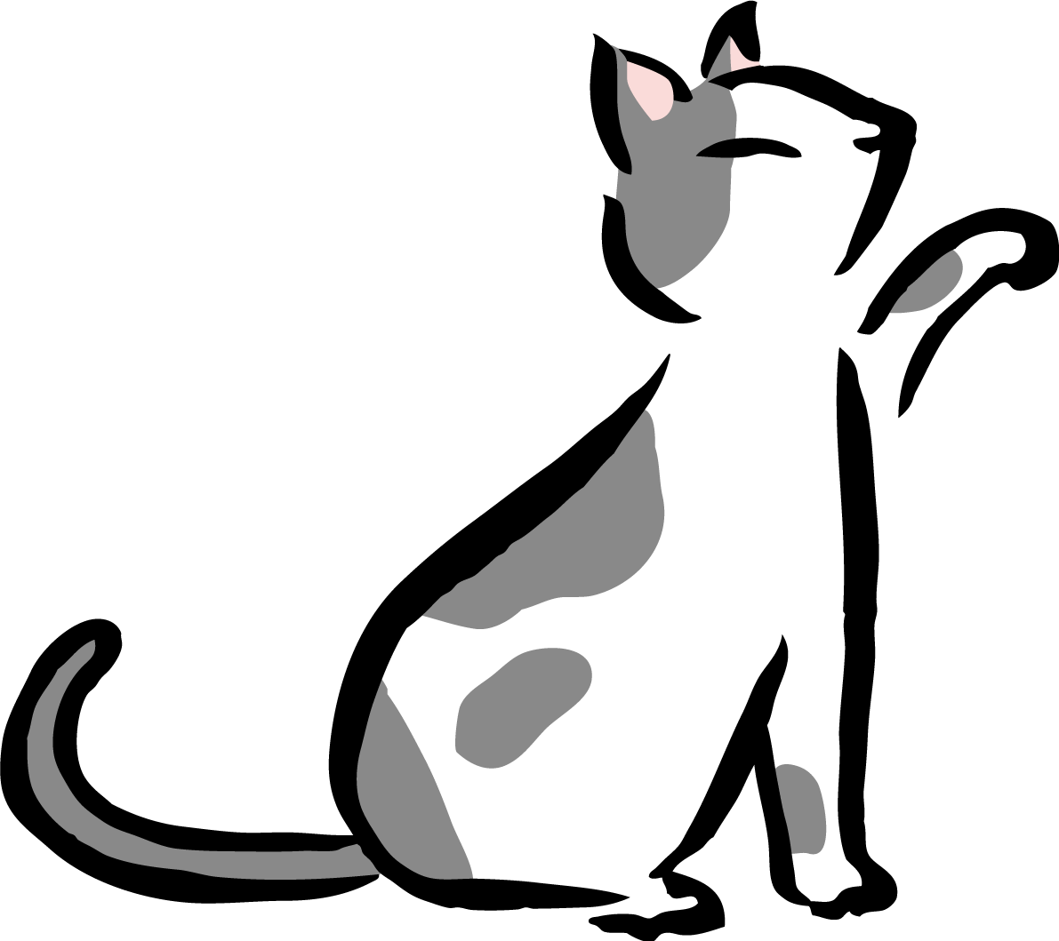 前足でつつこうとするポーズのブチ猫 かわいいネコ イラスト無料 フリー86655に写真・文字を入れる