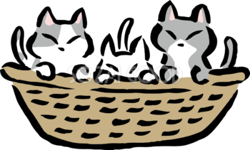 かごの中から顔を出すポーズの3匹の猫 かわいいネコ イラスト無料 フリー86682