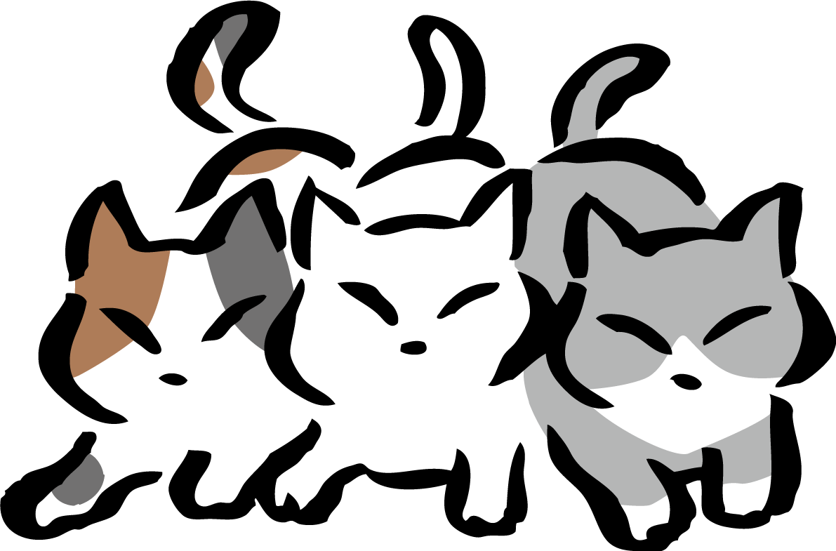 くっついて伏せるポーズの3匹の猫 かわいいネコ イラスト無料 フリー86683に写真・文字を入れる