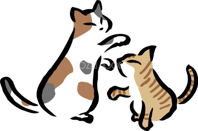 じゃれ合うポーズの2匹の猫 かわいいネコ イラスト無料 フリー 素材good