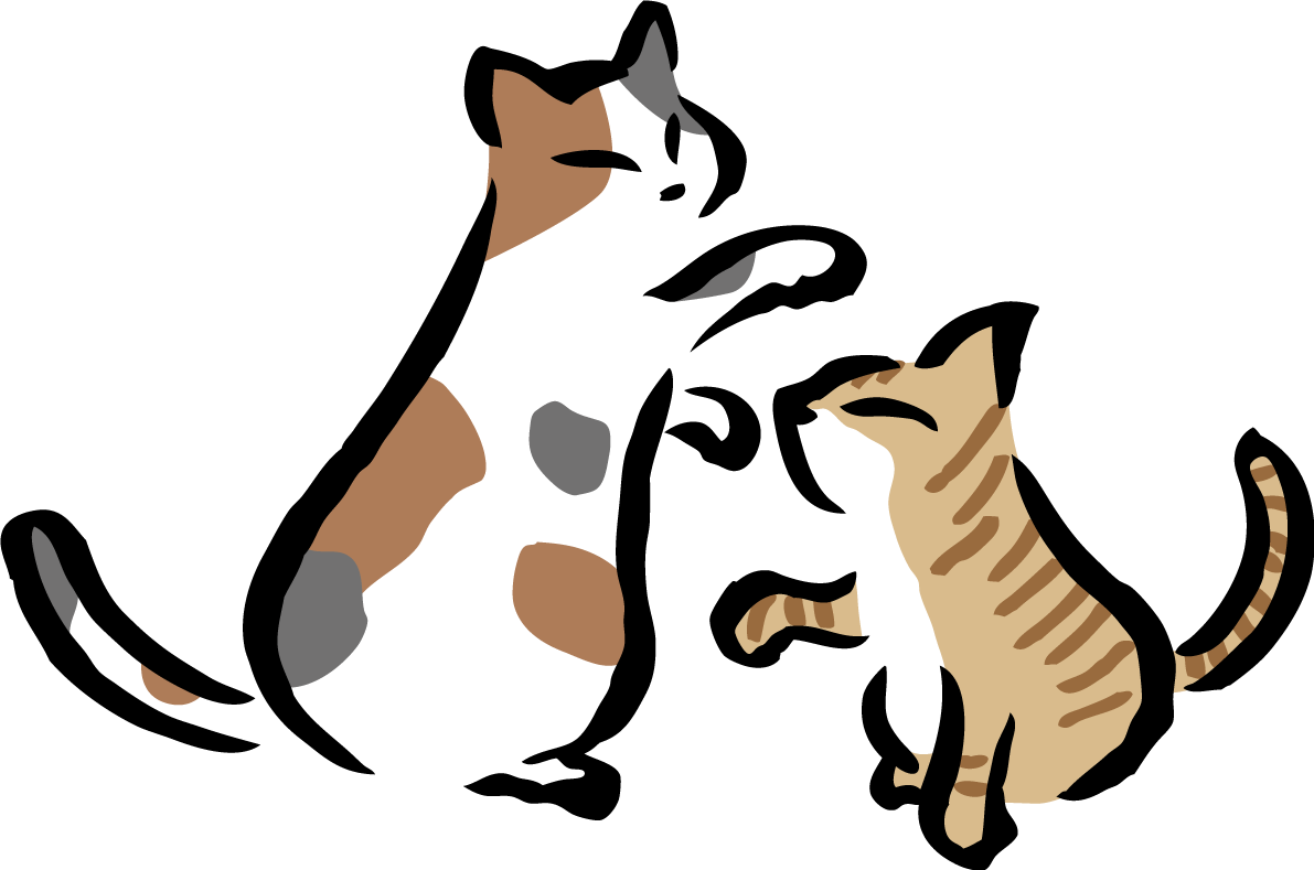 じゃれ合うポーズの2匹の猫 かわいいネコ イラスト無料 フリー86684に写真・文字を入れる