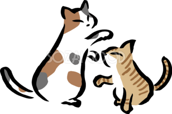 じゃれ合うポーズの2匹の猫 かわいいネコ イラスト無料 フリー86684