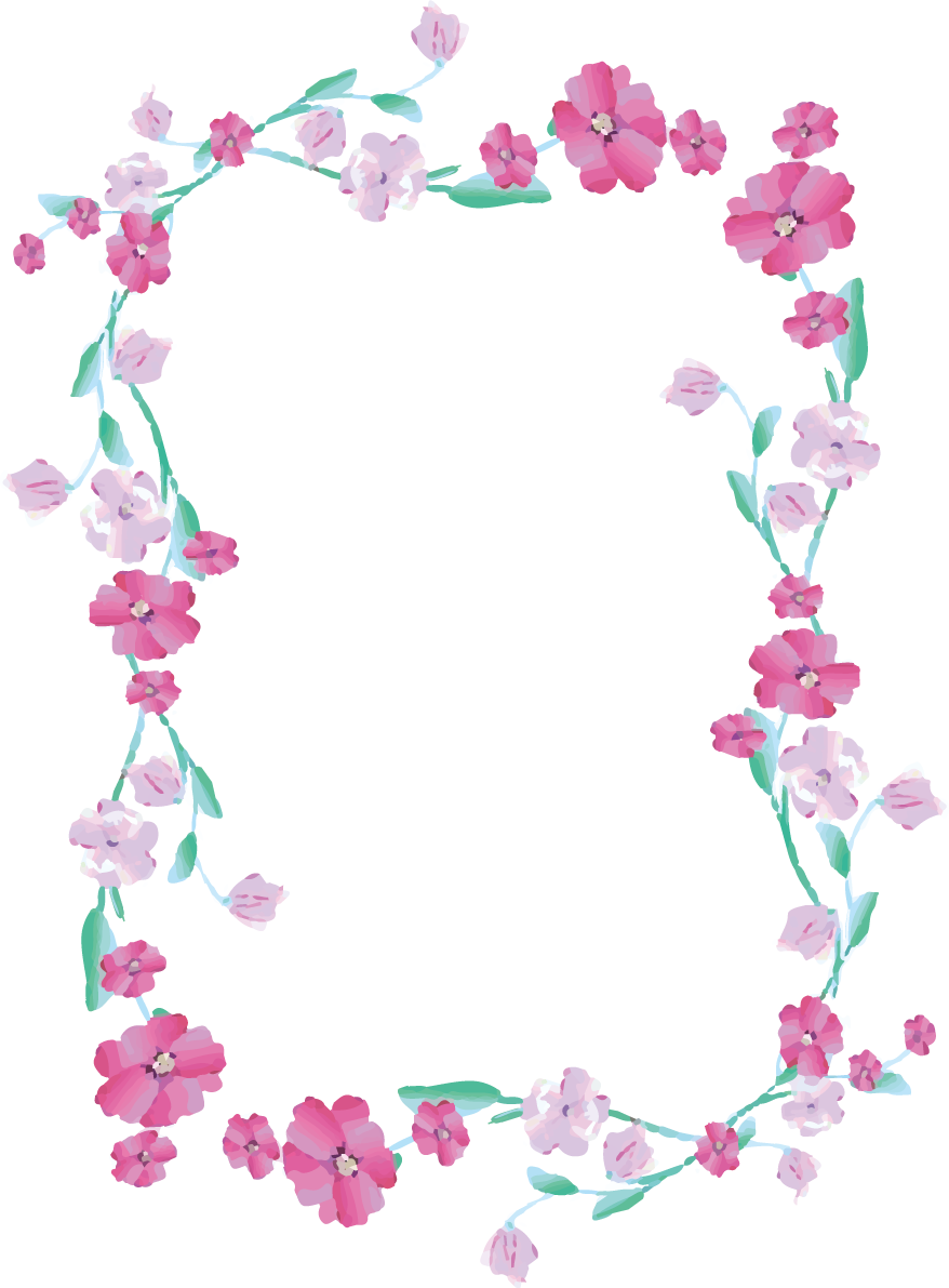 エレガントな散らばる花 縦長長方形 おしゃれなボタニカル風(植物)のフレーム枠イラスト無料 フリー86697に写真・文字を入れる