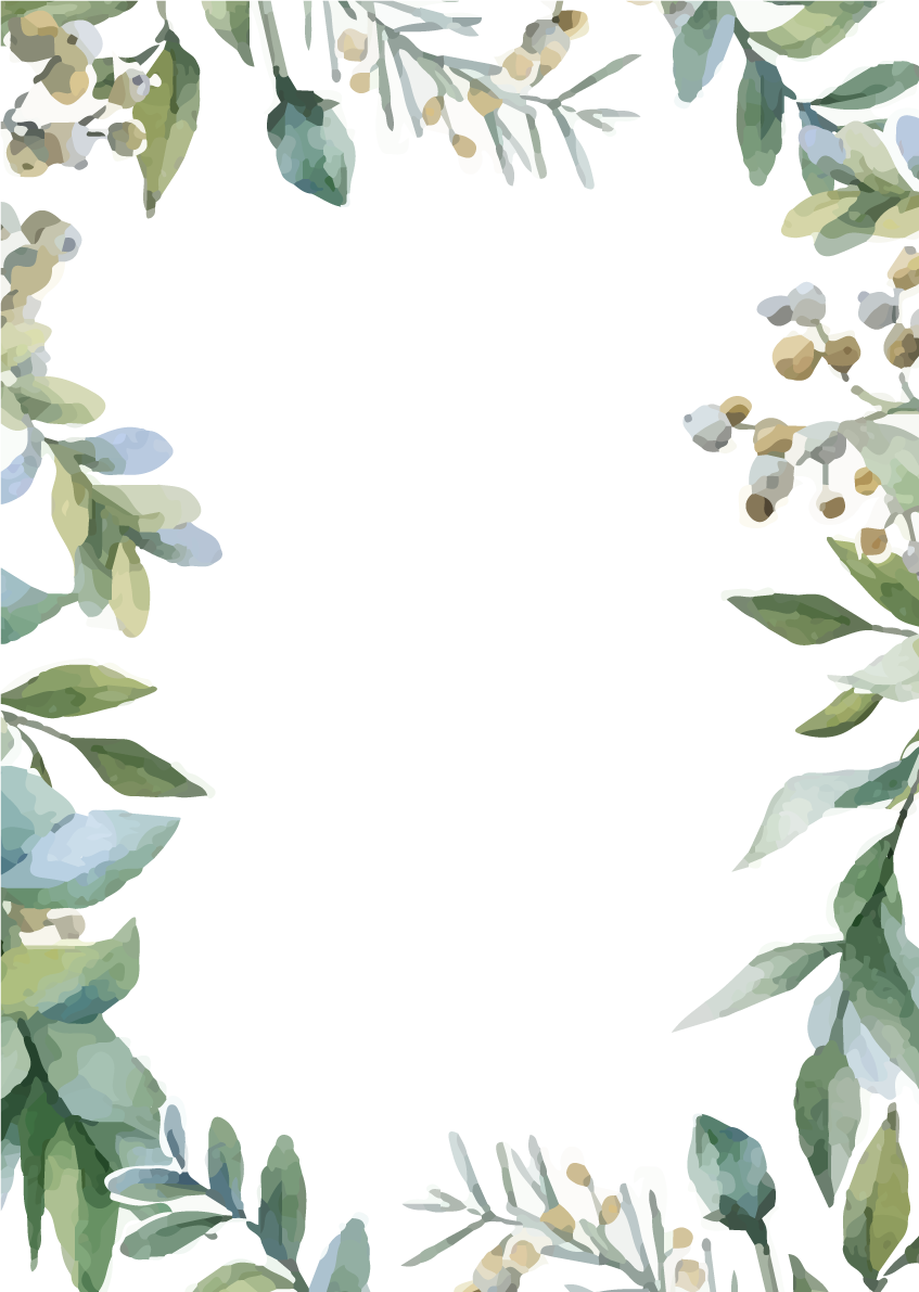 水彩風リーフ 縦長長方形 おしゃれなボタニカル風(植物)のフレーム枠イラスト無料 フリー86707に写真・文字を入れる