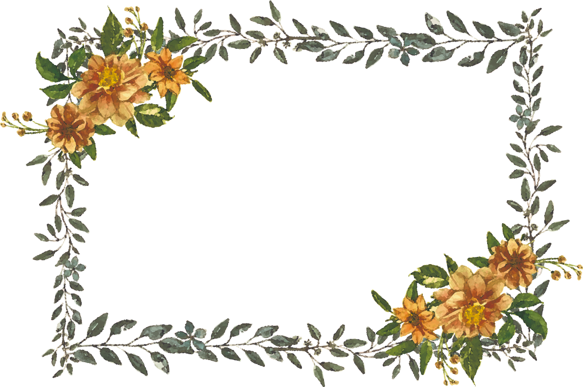 オレンジの花リーフ おしゃれなボタニカル風(植物)のフレーム枠イラスト無料 フリー86711に写真・文字を入れる