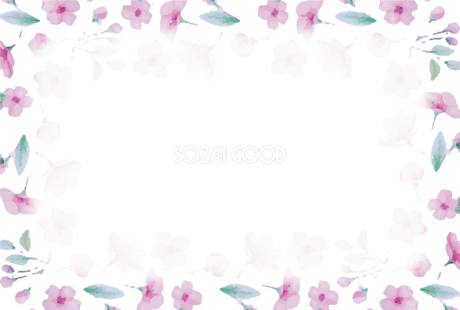 可愛いピンクの花 ボタニカル風 植物 のフレーム枠イラスト無料 フリ 素材good