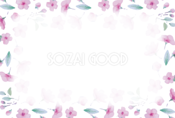 可愛いピンクの花 ボタニカル風(植物)のフレーム枠イラスト無料 フリ86722