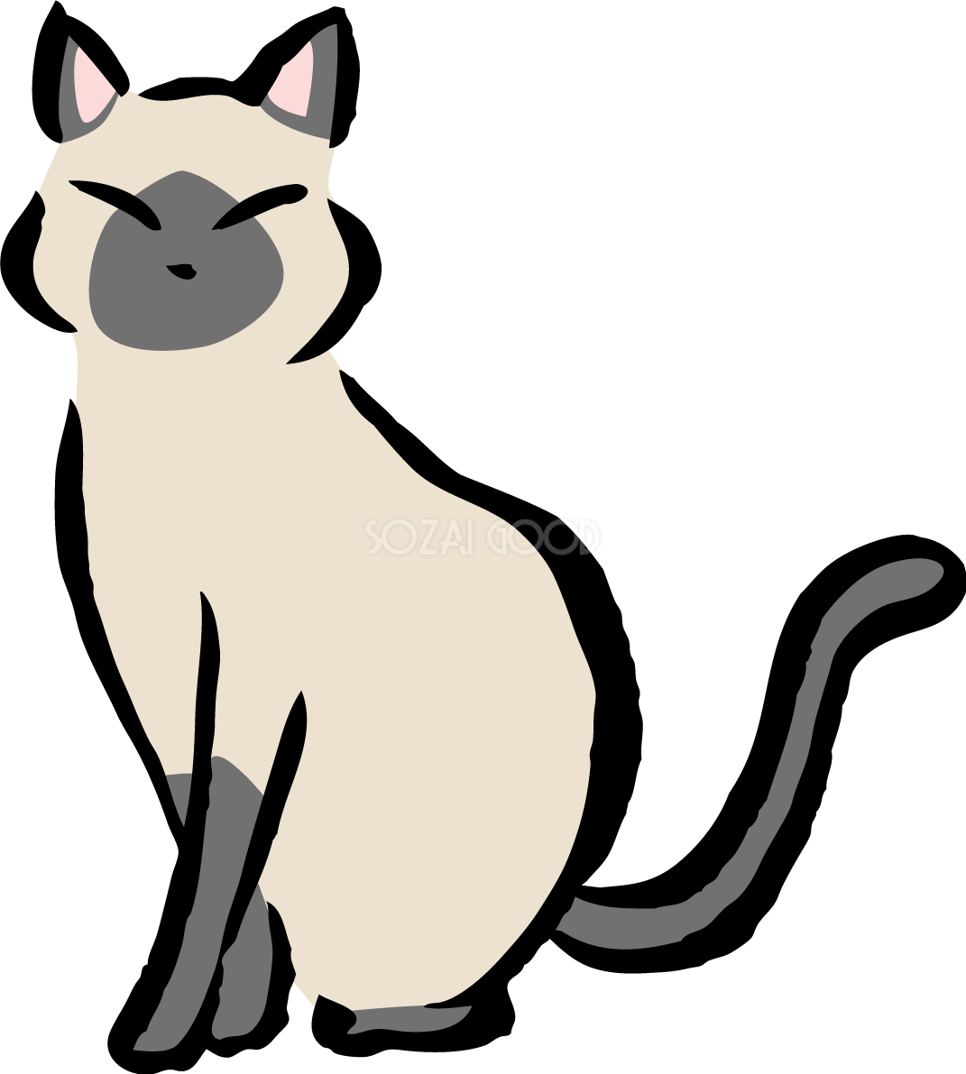 すましたポーズで座るシャム猫 かわいいネコ イラスト無料 フリー86738