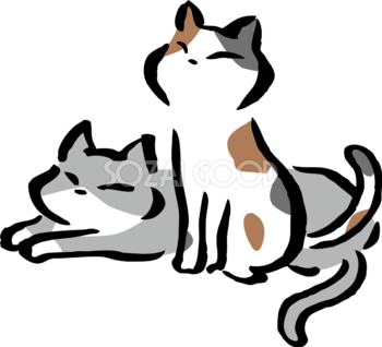 まったりと上を見上げるポーズの2匹の猫 かわいいネコ イラスト無料 フリー86739