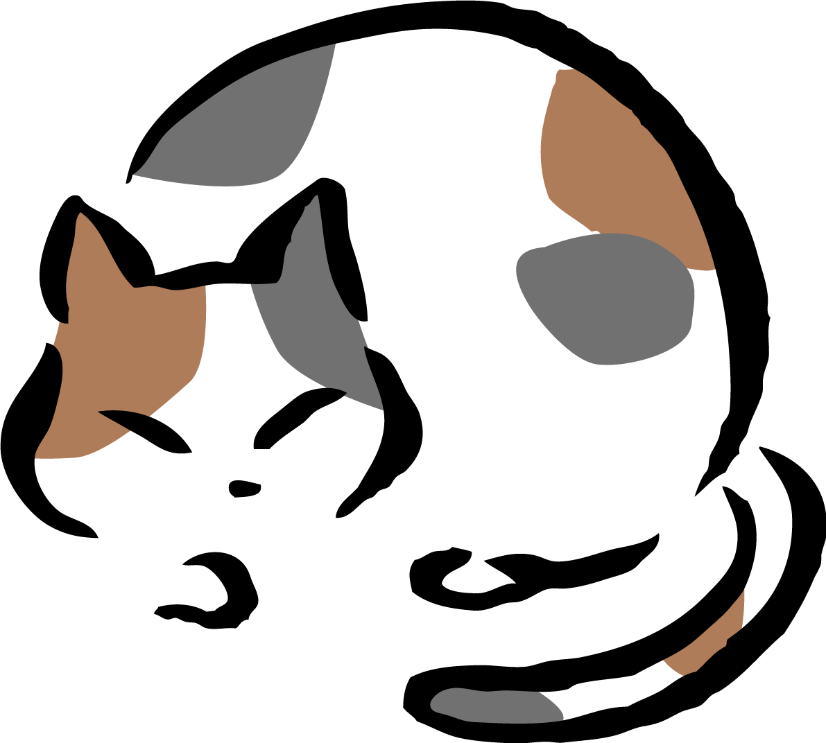 丸くなって眠るポーズの三毛猫 かわいいネコ イラスト無料 フリー86740に写真・文字を入れる