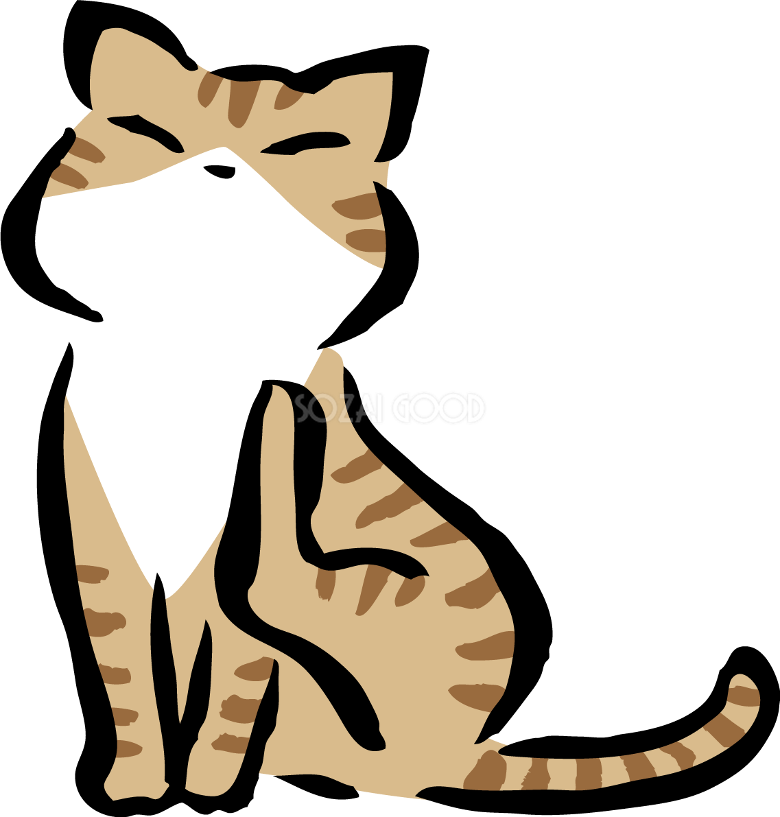 後ろ足で顔を掻くポーズのトラ猫 かわいいネコ イラスト無料 フリー86743