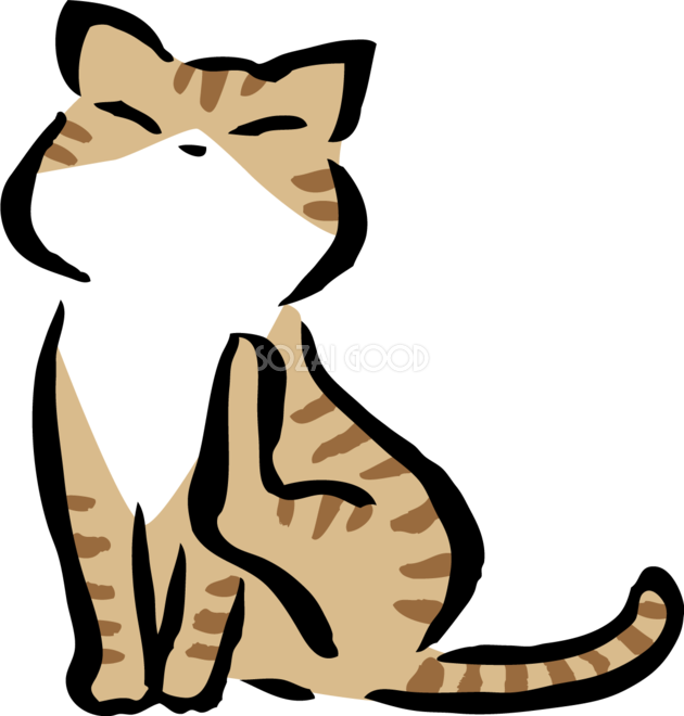 後ろ足で顔を掻くポーズのトラ猫 かわいいネコ イラスト無料 フリー 素材good