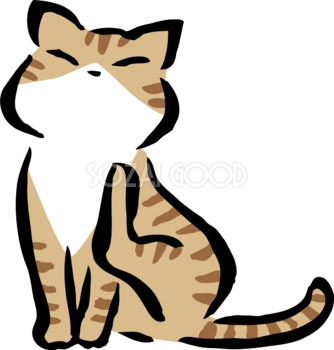 後ろ足で顔を掻くポーズのトラ猫 かわいいネコ イラスト無料 フリー86743