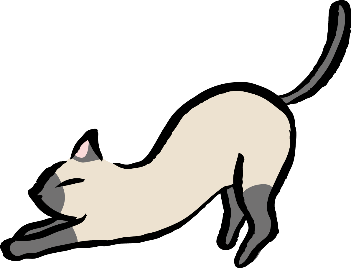 体を延ばすポーズのシャム猫 かわいいネコ イラスト無料 フリー86746に写真・文字を入れる