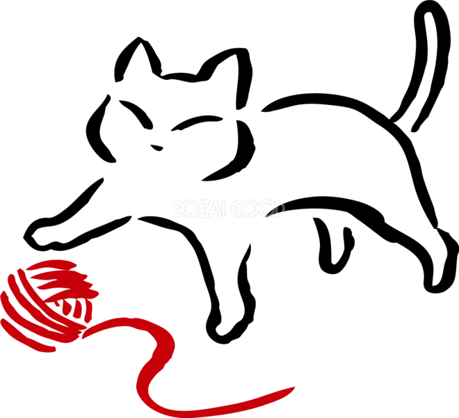 毛糸で遊ぶポーズの白猫 かわいいネコ イラスト無料 フリー 素材good