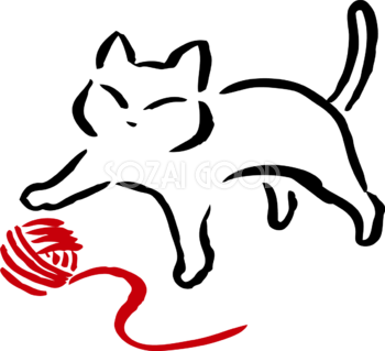 毛糸で遊ぶポーズの白猫 かわいいネコ イラスト無料 フリー86751