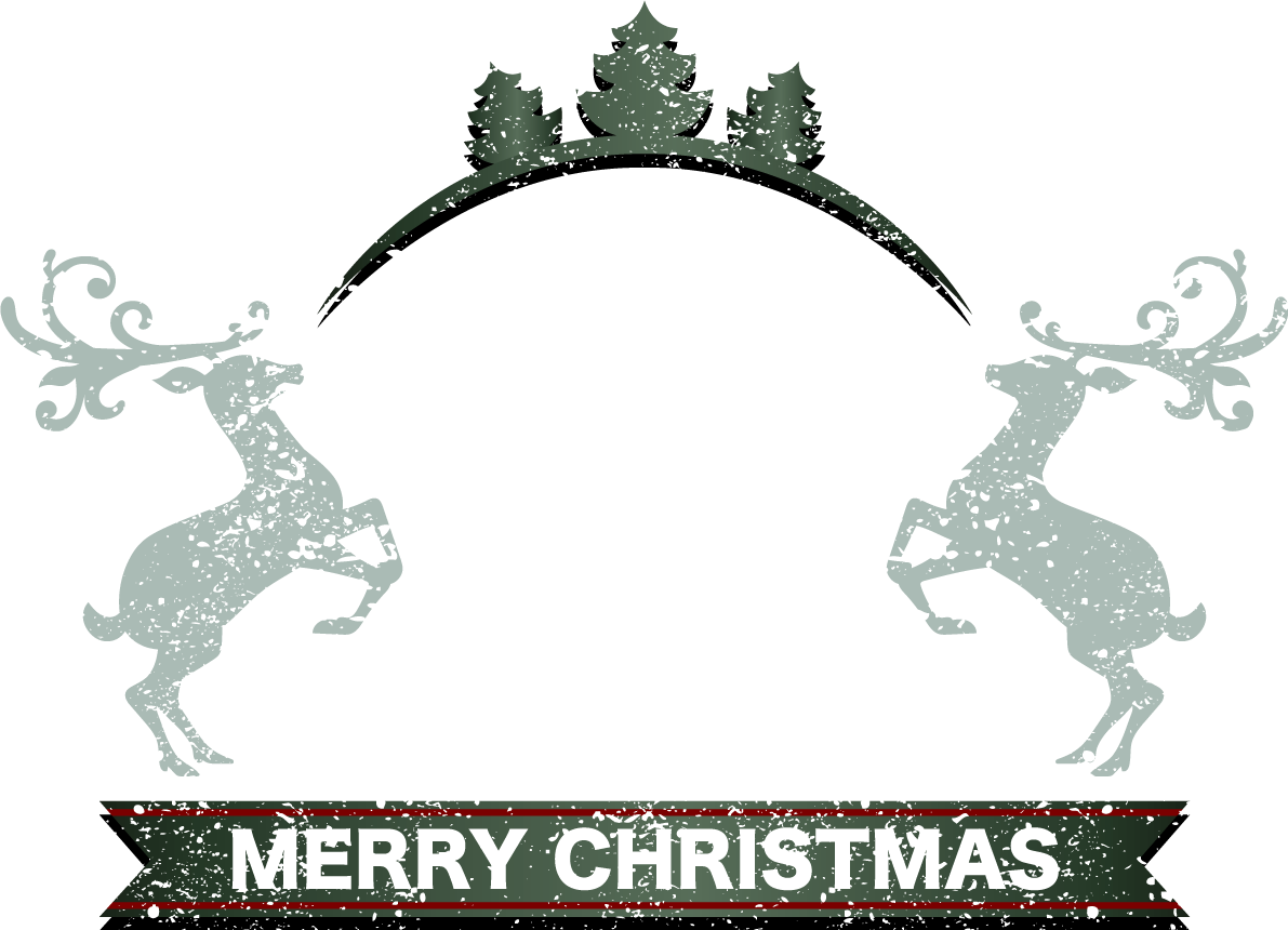 ヴィンテージ風クリスマスカラーのトナカイとツリー　クリスマスフレーム枠　イラスト無料 フリー86752に写真・文字を入れる