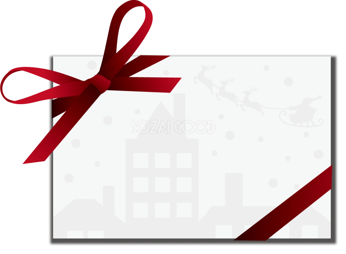 赤いリボンのクリスマスカード　クリスマスフレーム枠　イラスト無料 フリー86767
