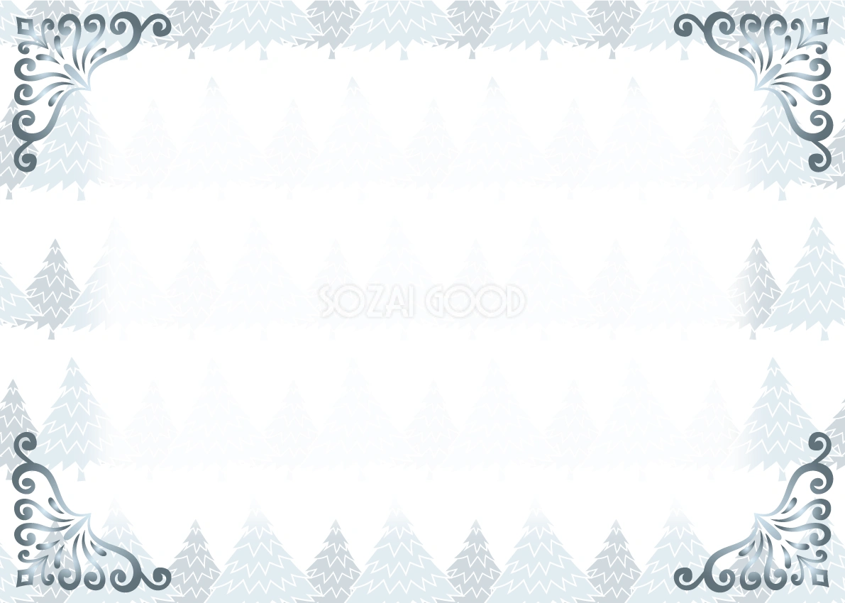 北欧風ツリーのホワイトクリスマス クリスマスフレーム枠 イラスト無料 フリー86769