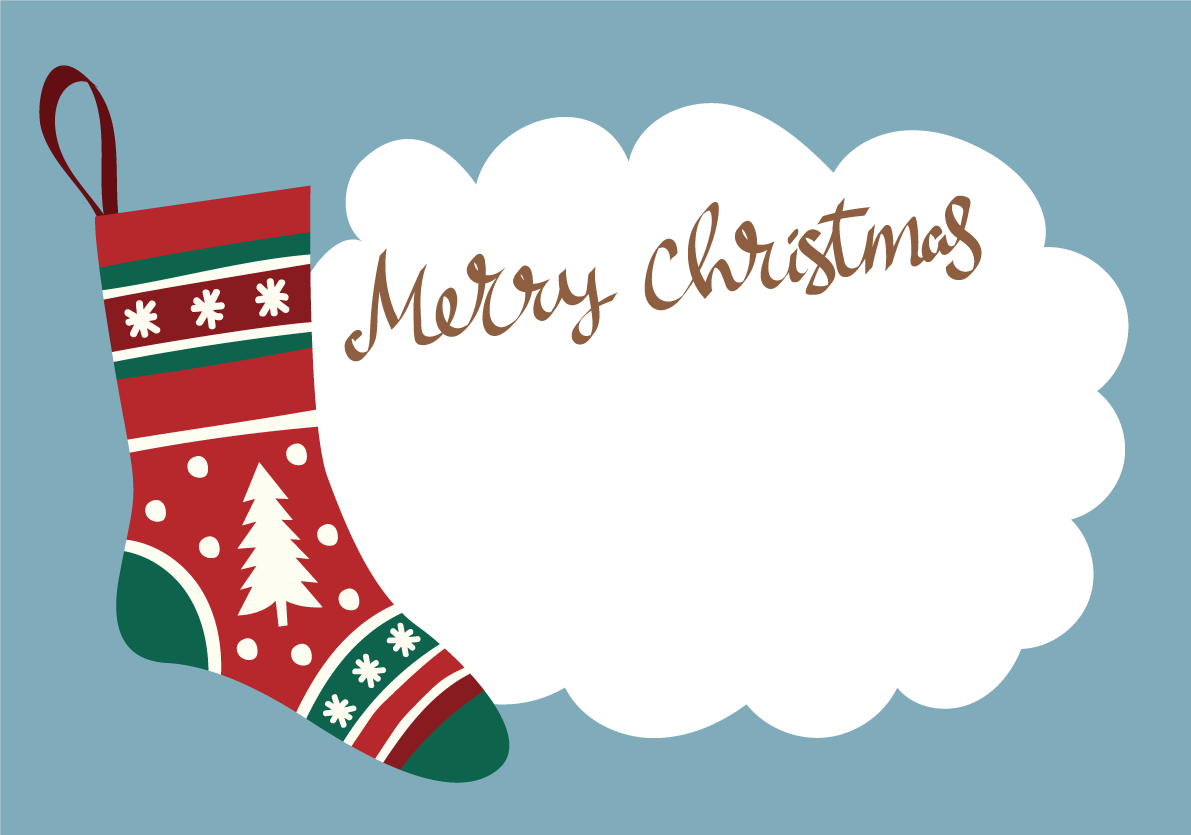 クリスマスカラー靴下 おしゃれなフレーム枠クリスマスイラスト無料 フリー86775に写真・文字を入れる