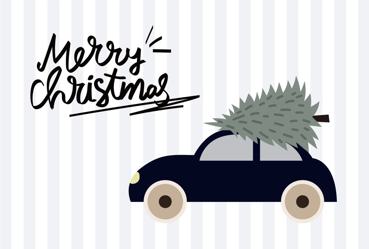 クリスマスツリーを運ぶ車 おしゃれなクリスマスイラスト無料 フリー86779に写真・文字を入れる