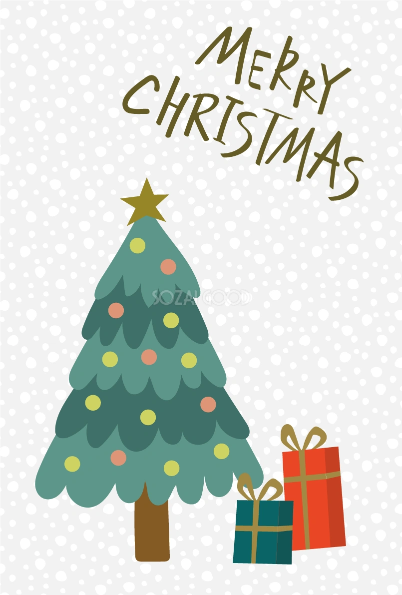 ドットの背景にツリーとプレゼント おしゃれなクリスマスイラスト無料 フリー86789