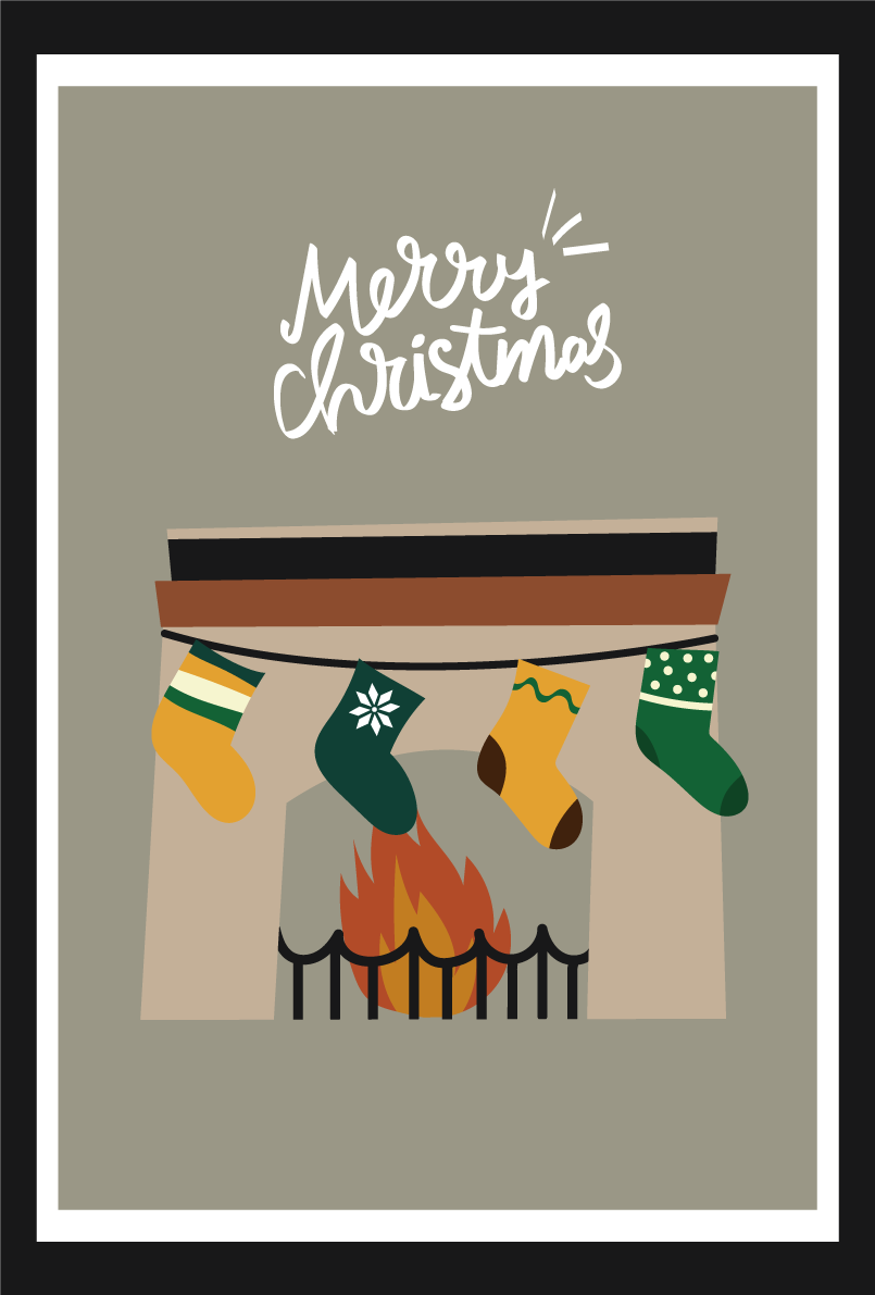 暖炉とクリスマスソックス おしゃれなクリスマスイラスト無料 フリー86800に写真・文字を入れる