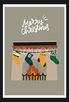 暖炉とクリスマスソックス おしゃれなクリスマスイラスト無料 フリー86800