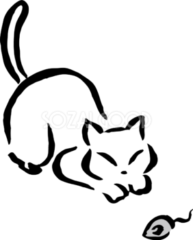 ねずみを捕まえようとするポーズの白猫 かわいいネコ イラスト無料 フリー86827