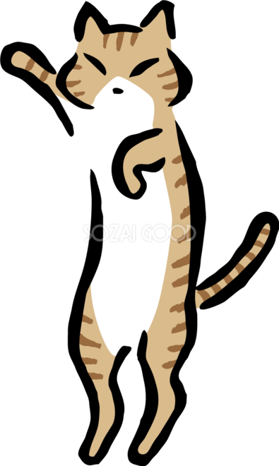 上にジャンプするポーズのトラ猫 かわいいネコ イラスト無料 フリー868 素材good