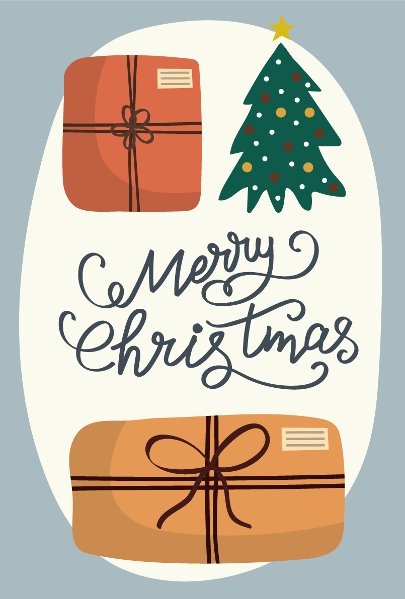 アンティークなプレゼントとツリー おしゃれなクリスマスイラスト無料 フリー86832に写真・文字を入れる