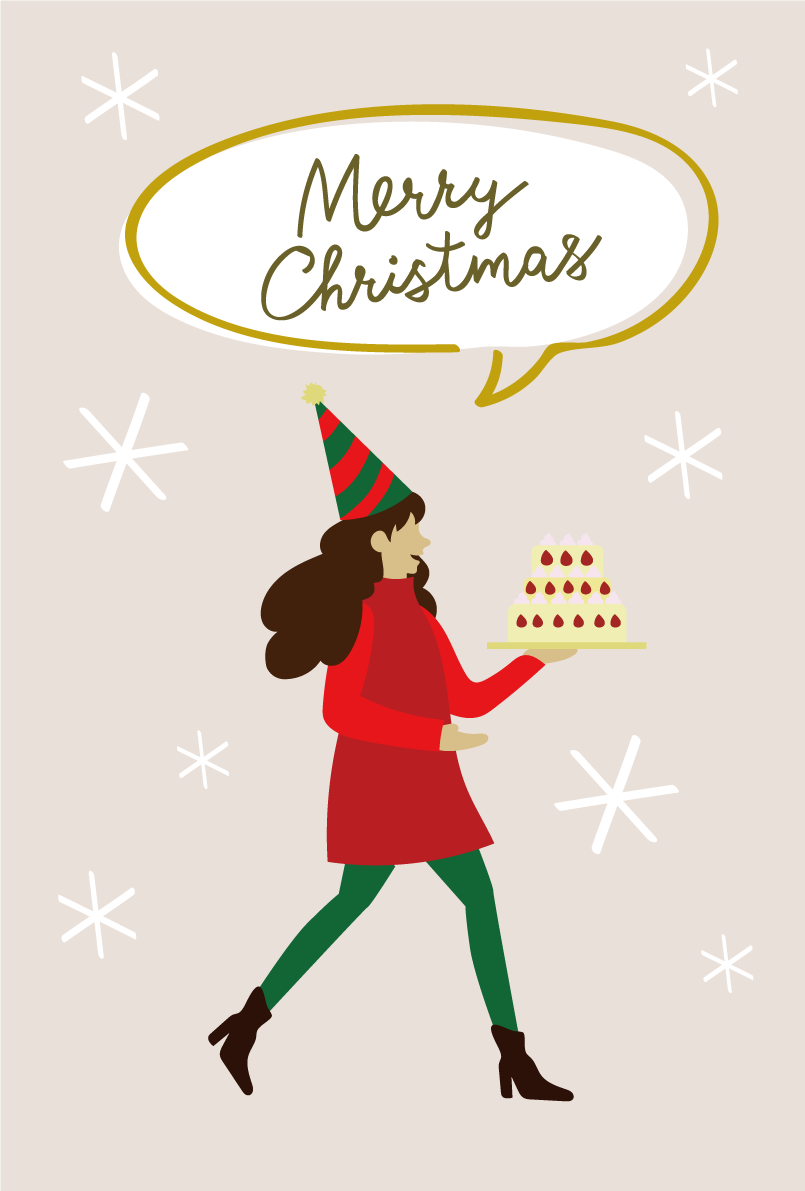 クリスマスケーキと女性 おしゃれなクリスマスイラスト無料 フリー86835に写真・文字を入れる