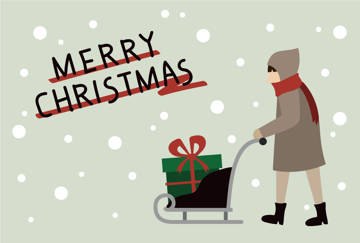 ソリをおす女の子 おしゃれなクリスマスイラスト無料 フリー86850に写真・文字を入れる