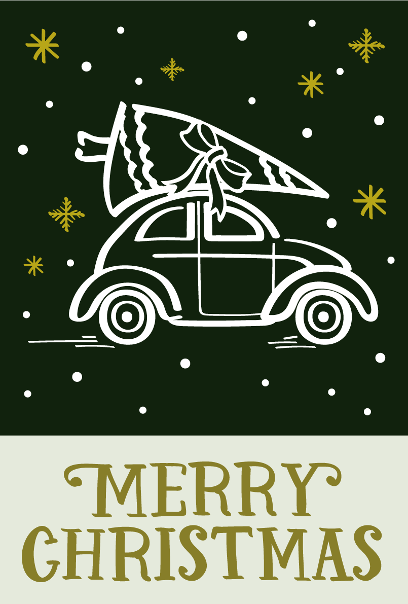 ペン画の車とツリー おしゃれなクリスマスイラスト無料 フリー86858に写真・文字を入れる