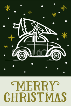ペン画の車とツリー おしゃれなクリスマスイラスト無料 フリー86858