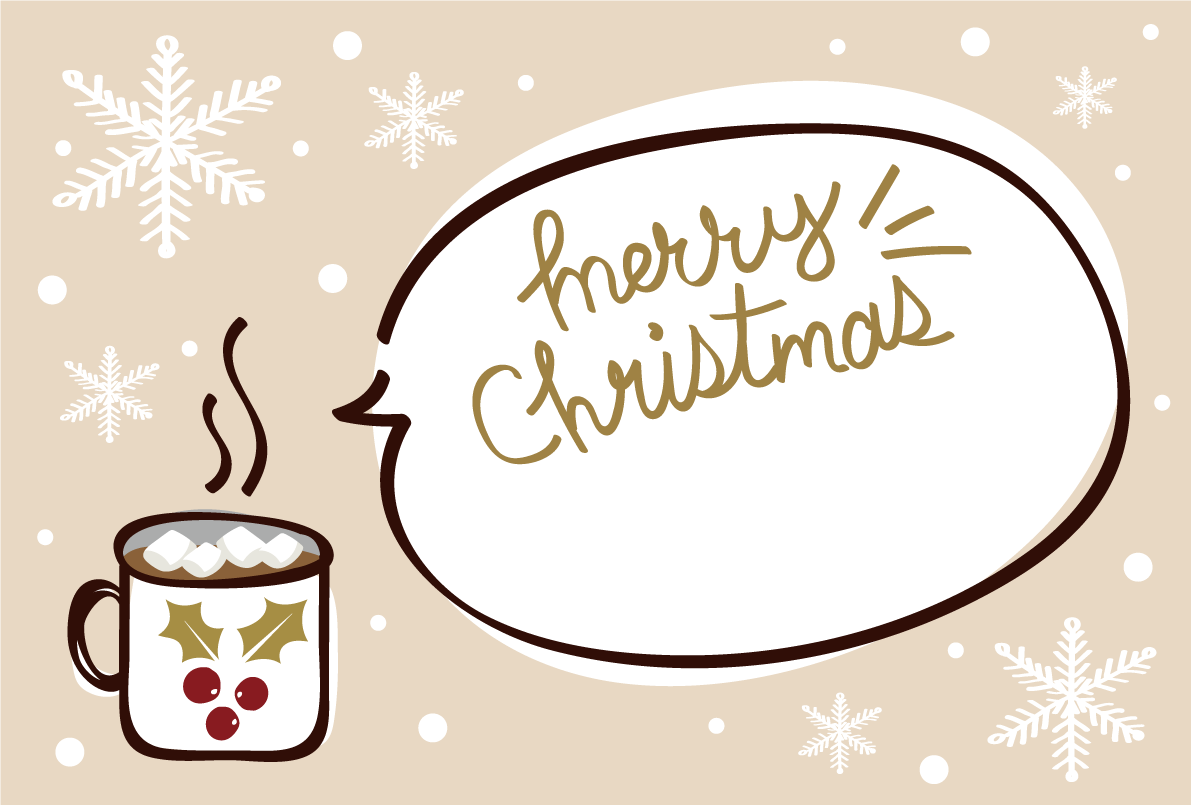 ホットドリンクと吹き出し おしゃれなクリスマスイラスト無料 フリー86860に写真・文字を入れる