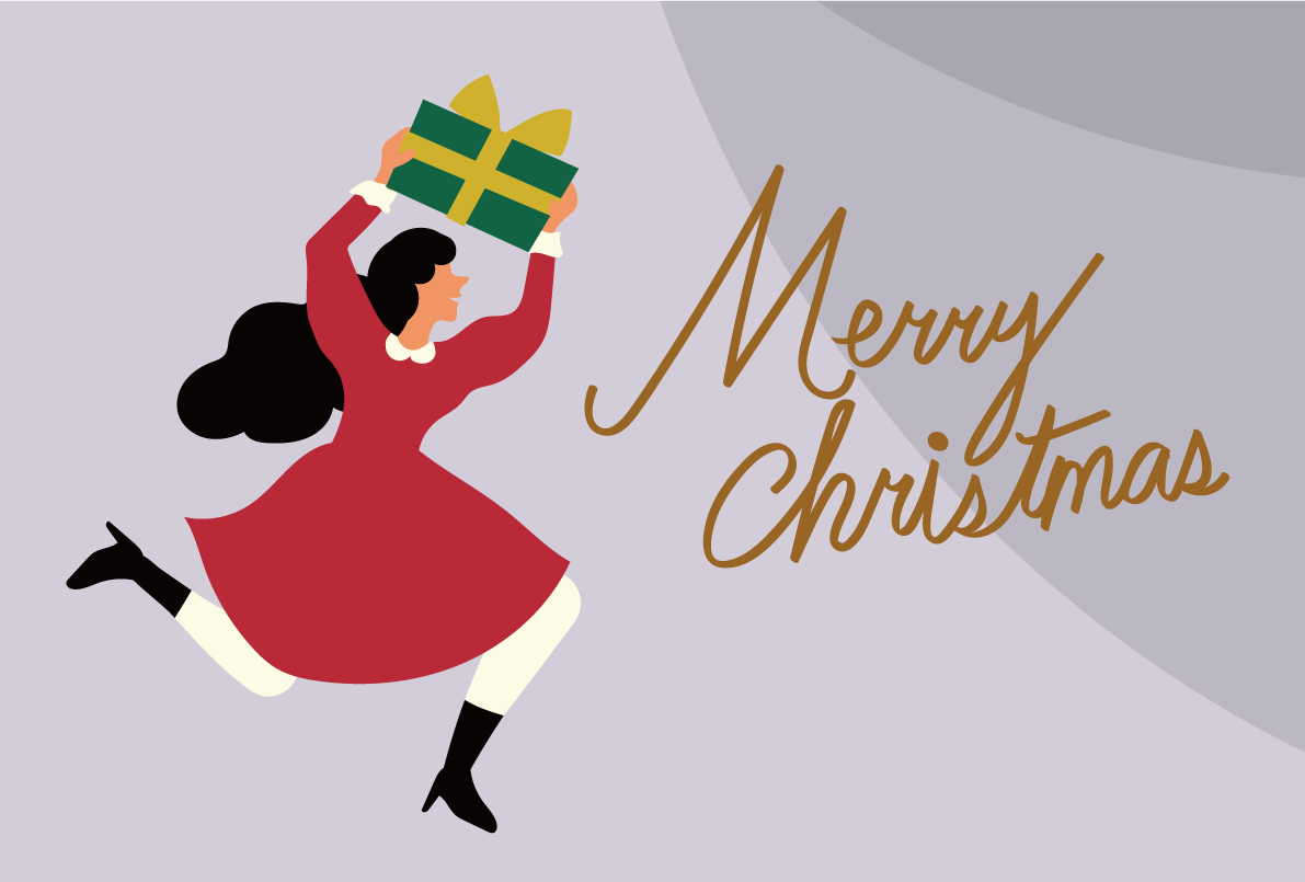 女性とプレゼント おしゃれなクリスマスイラスト無料 フリー86867に写真・文字を入れる