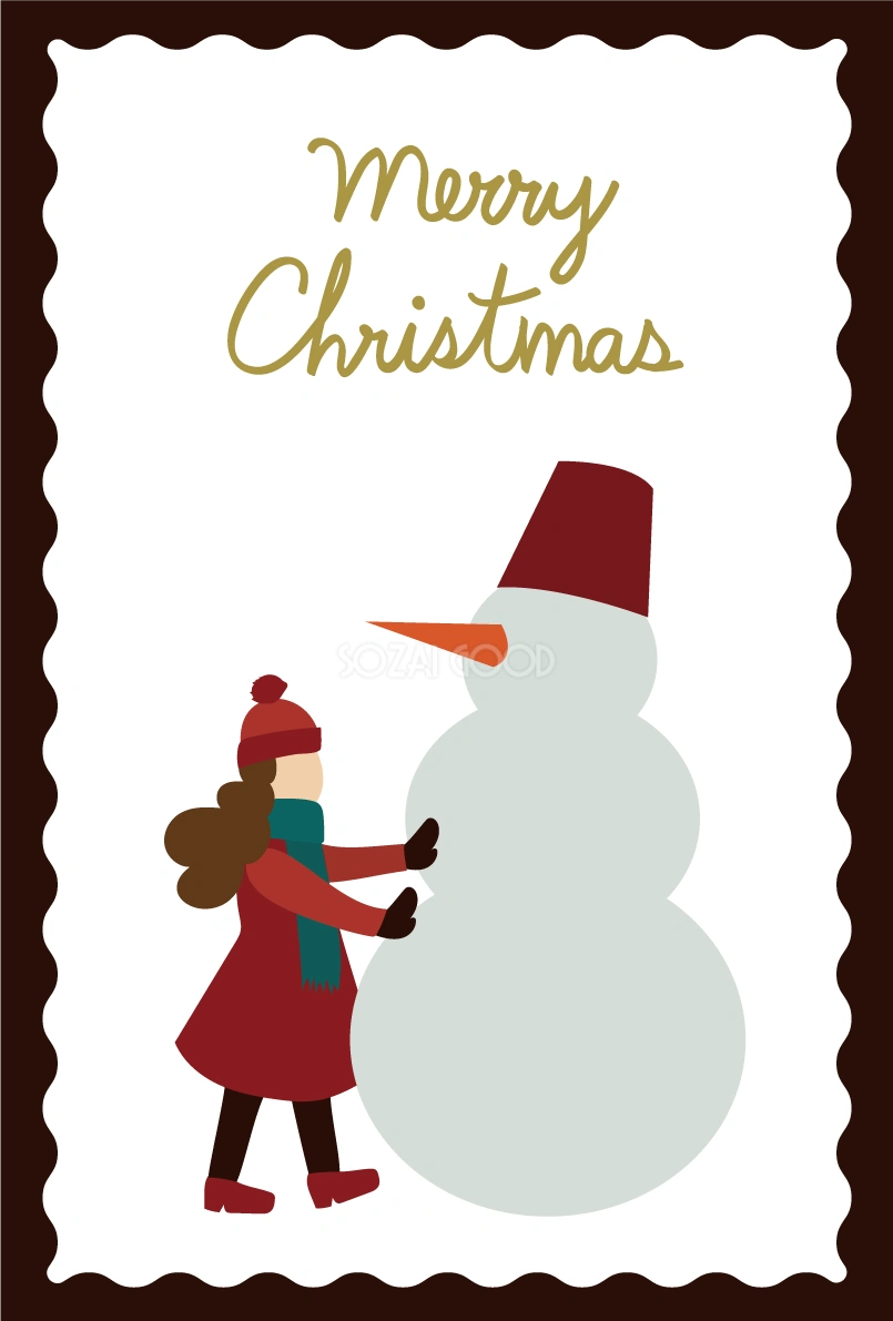 雪だるまと女の子 おしゃれなクリスマスイラスト無料 フリー86870
