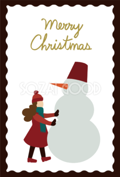 雪だるまと女の子 おしゃれなクリスマスイラスト無料 フリー86870