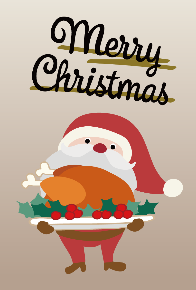 クリスマスチキンとサンタクロース かわいいクリスマスイラスト無料 フリー86892に写真・文字を入れる