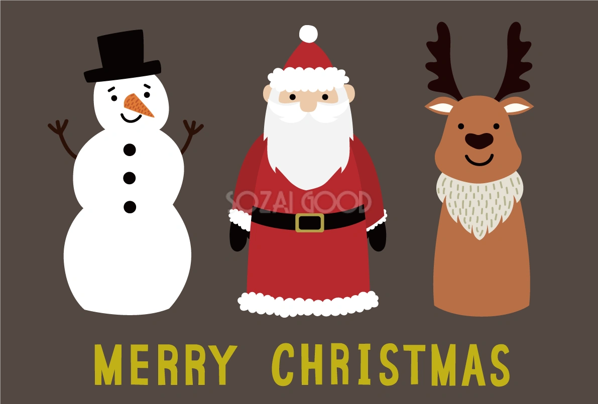 サンタクロースとトナカイと雪だるま かわいいクリスマスイラスト無料 フリー86897