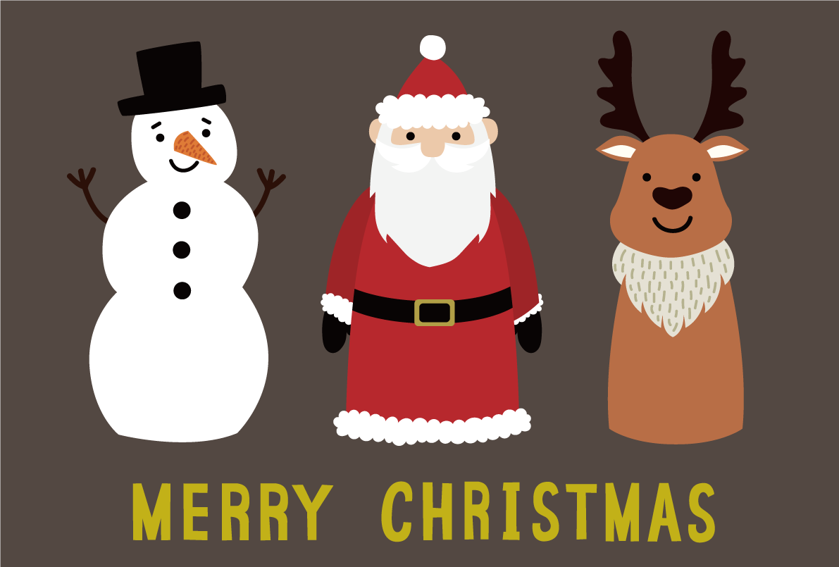 サンタクロースとトナカイと雪だるま かわいいクリスマスイラスト無料 フリー86897に写真・文字を入れる
