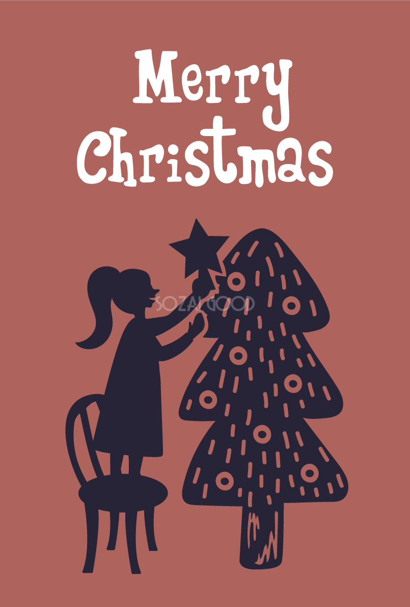 ツリーを飾るシルエット かわいいクリスマスイラスト無料 フリー86906
