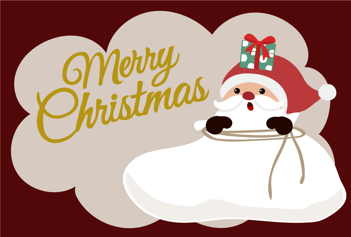 プレゼント袋の中にサンタクロース かわいいクリスマスイラスト無料 フリー86915に写真・文字を入れる