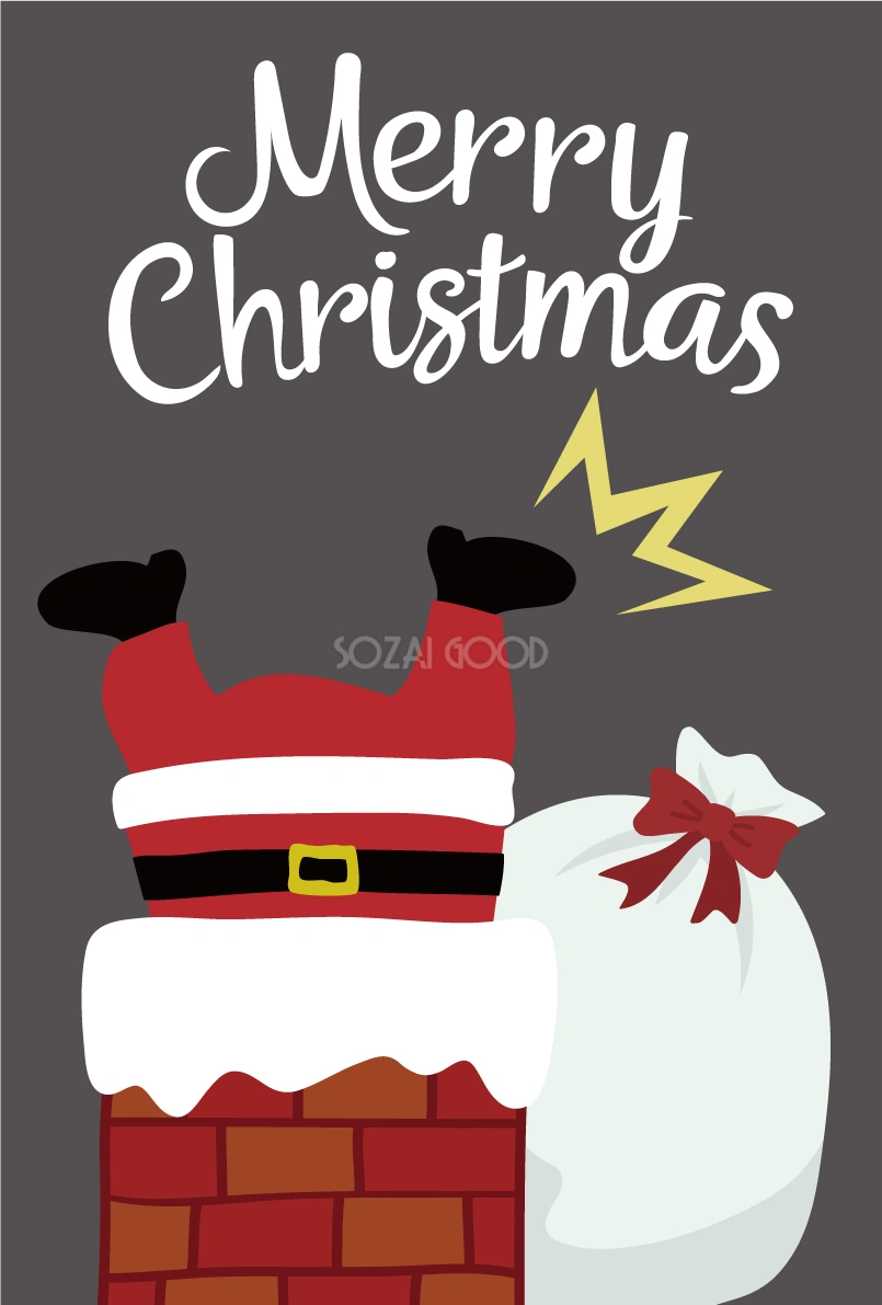 煙突にハマるサンタクロース かわいいクリスマスイラスト無料 フリー86922