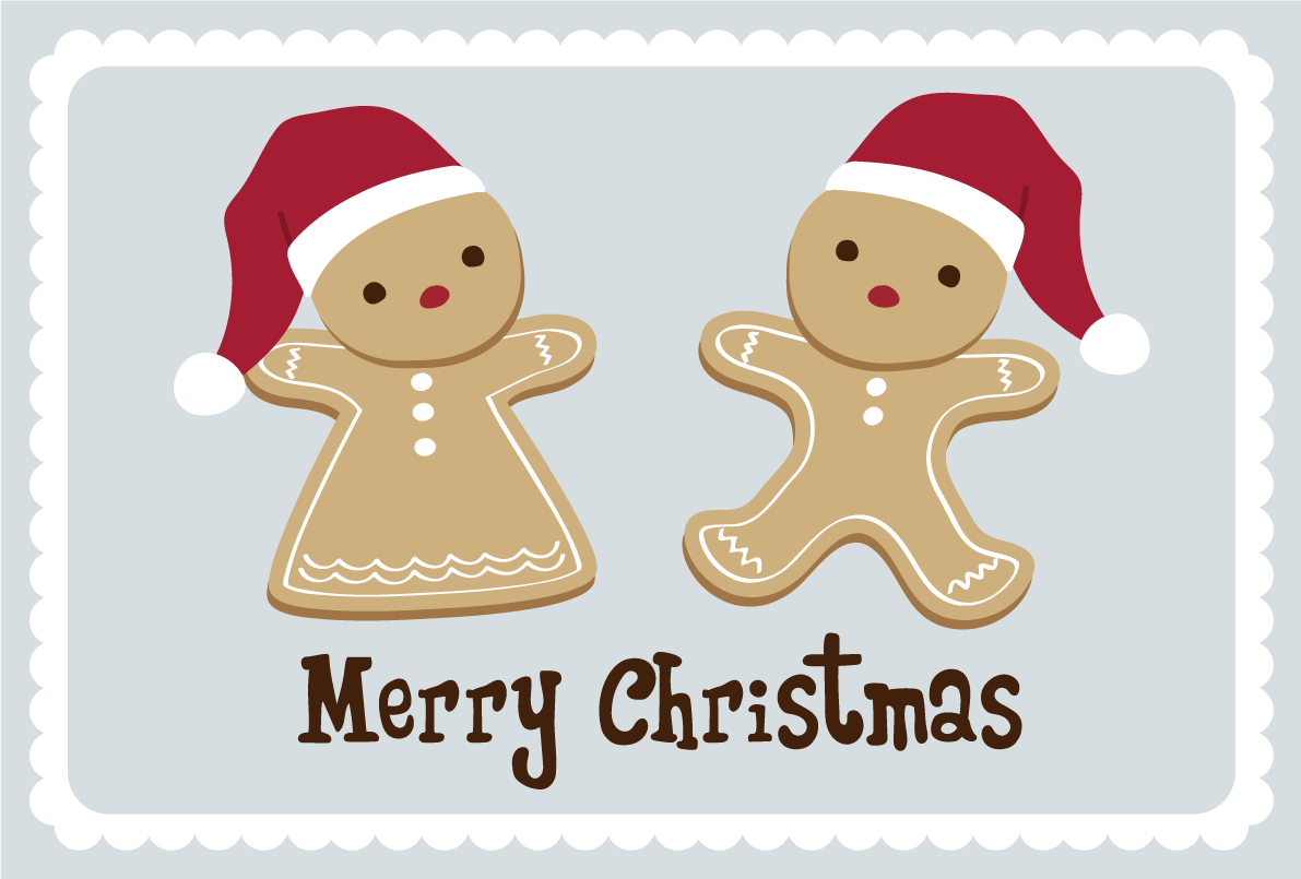 女の子と男の子のジンジャークッキー かわいいクリスマスイラスト無料 フリー86927に写真・文字を入れる